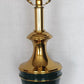Vintage Hollywood Regency Style Solid Brass Dark Green Enamel Urn Trophy 3 Way Heavy Table Lamp Harp Finial 30”H