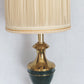 Vintage Hollywood Regency Style Solid Brass Dark Green Enamel Urn Trophy 3 Way Heavy Table Lamp Harp Finial 30”H