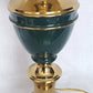 Vintage Hollywood Regency Style Solid Brass Dark Green Enamel Urn Trophy 3 Way Heavy Table Lamp Harp Finial 30”H