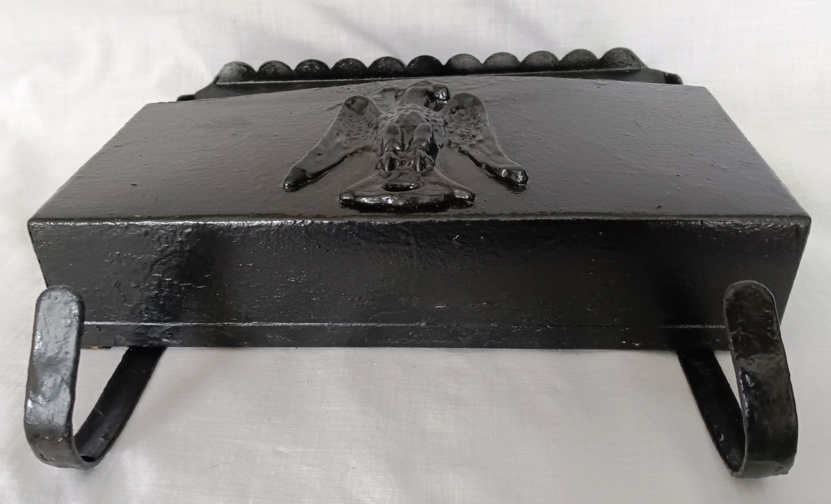 Vintage Wall Mounted Metal Mailbox Scalloped Lid Federal American Eagle Emblem Metal Curved Hooks Retro 12” Wide