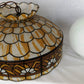 Tiffany Style Hanging Pendant Swag Textured Glass Decal Fish Scale Pattern Floral Milk Glass Globe Iron Chain Canopy