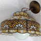 Tiffany Style Hanging Pendant Swag Textured Glass Decal Fish Scale Pattern Floral Milk Glass Globe Iron Chain Canopy