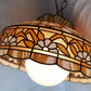 Tiffany Style Hanging Pendant Swag Textured Glass Decal Fish Scale Pattern Floral Milk Glass Globe Iron Chain Canopy