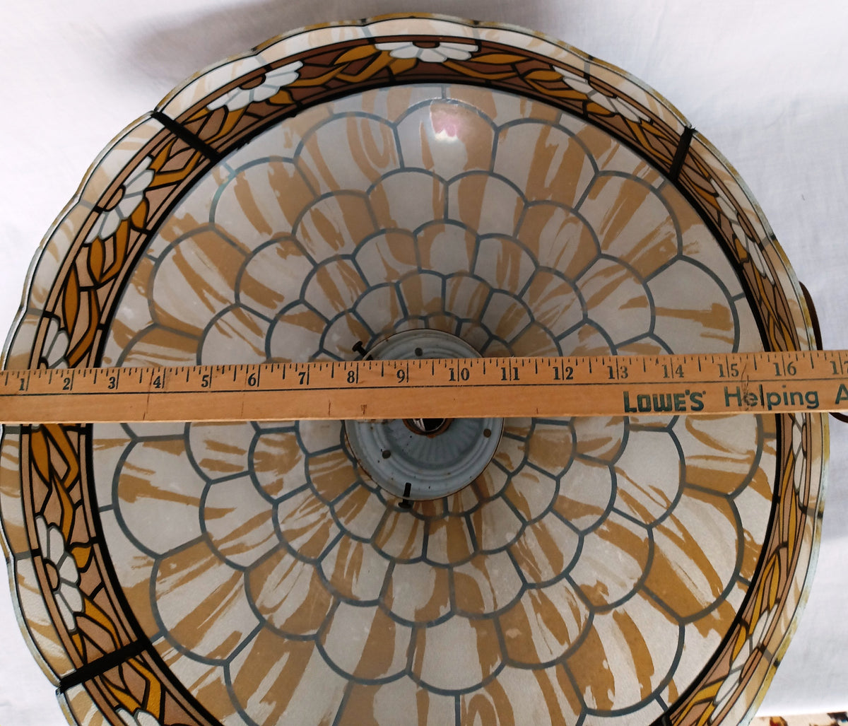 Tiffany Style Hanging Pendant Swag Textured Glass Decal Fish Scale Pattern Floral Milk Glass Globe Iron Chain Canopy