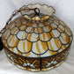Tiffany Style Hanging Pendant Swag Textured Glass Decal Fish Scale Pattern Floral Milk Glass Globe Iron Chain Canopy