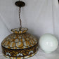Tiffany Style Hanging Pendant Swag Textured Glass Decal Fish Scale Pattern Floral Milk Glass Globe Iron Chain Canopy