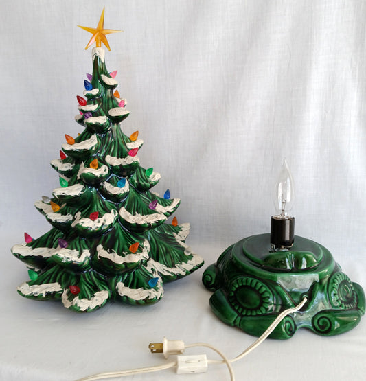 Vintage 1974 Atlantic Mold Glazed Ceramic Christmas Tree Base Multicolor Lights In line On-off Switch Holiday Décor 18” Tall