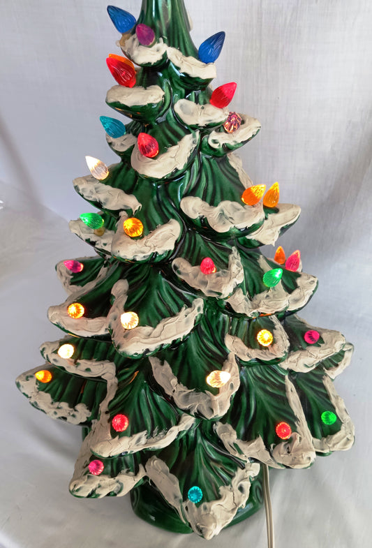 Vintage 1974 Atlantic Mold Glazed Ceramic Christmas Tree Base Multicolor Lights In line On-off Switch Holiday Décor 18” Tall