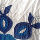 Vintage Hand Stitched Appliqué Cotton Quilt Two Tone Blue Floral Pattern Grandmother’s Dream Style Light Blanket 60 W x 86 L