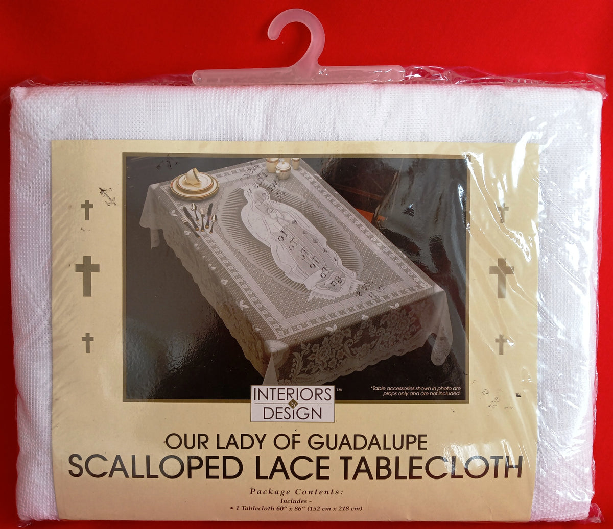 Vintage Interior by Design Our Lady of Guadalupe Scalloped White Lace Tablecloth Catholic Figural Rectangle 60 W x 86 L-NOS-NIP