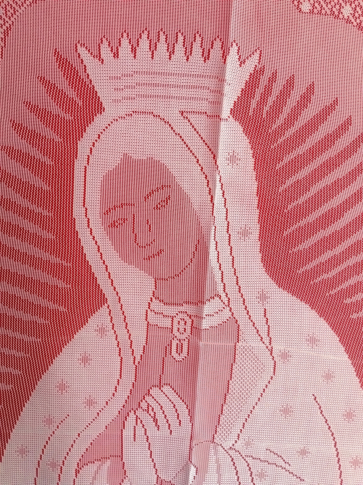 Vintage Interior by Design Our Lady of Guadalupe Scalloped White Lace Tablecloth Catholic Figural Rectangle 60 W x 86 L-NOS-NIP