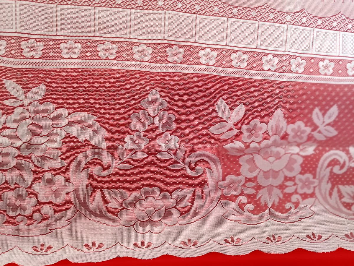 Vintage Interior by Design Our Lady of Guadalupe Scalloped White Lace Tablecloth Catholic Figural Rectangle 60 W x 86 L-NOS-NIP