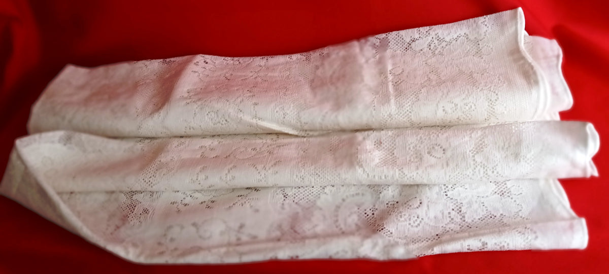 Vintage Nottingham Lace Rectangle Floral White Cotton Tablecloth The Black Tie Collection Wrinkle Free Soil Release-USA-52 x 70 –NOS-NIB