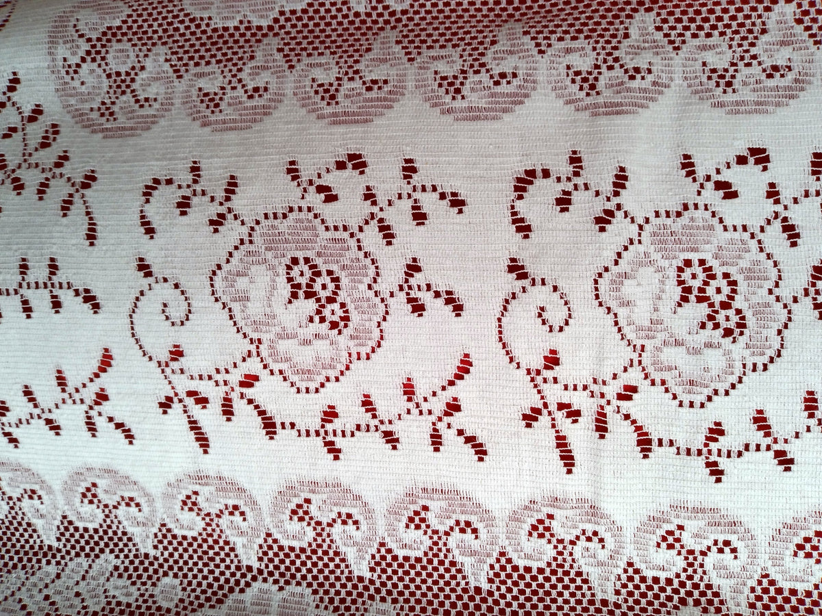 Vintage Nottingham Lace Rectangle Floral White Cotton Tablecloth The Black Tie Collection Wrinkle Free Soil Release-USA-52 x 70 –NOS-NIB