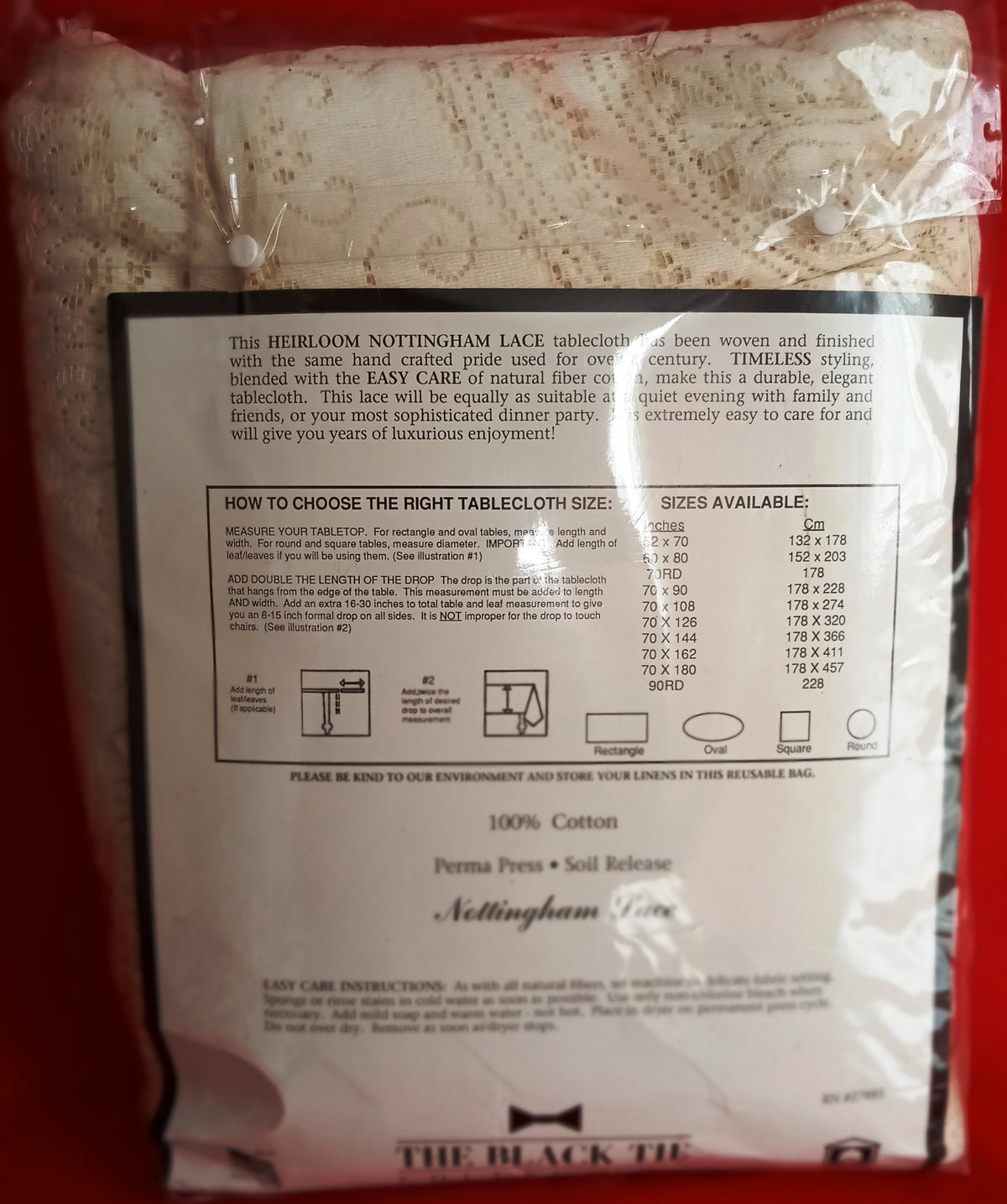 VTG Nottingham Lace Woven Tablecloth Ivory Cotton Black Tie Collection Royal Palace Perma Press Soil Release Extra Long Rectangle 70x144-NIB