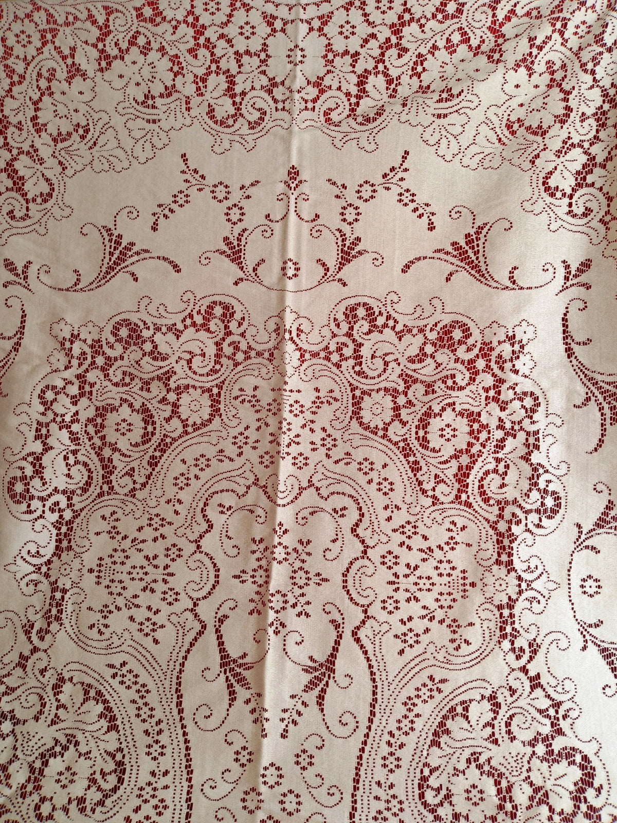 VTG Nottingham Lace Woven Tablecloth Ivory Cotton Black Tie Collection Royal Palace Perma Press Soil Release Extra Long Rectangle 70x144-NIB