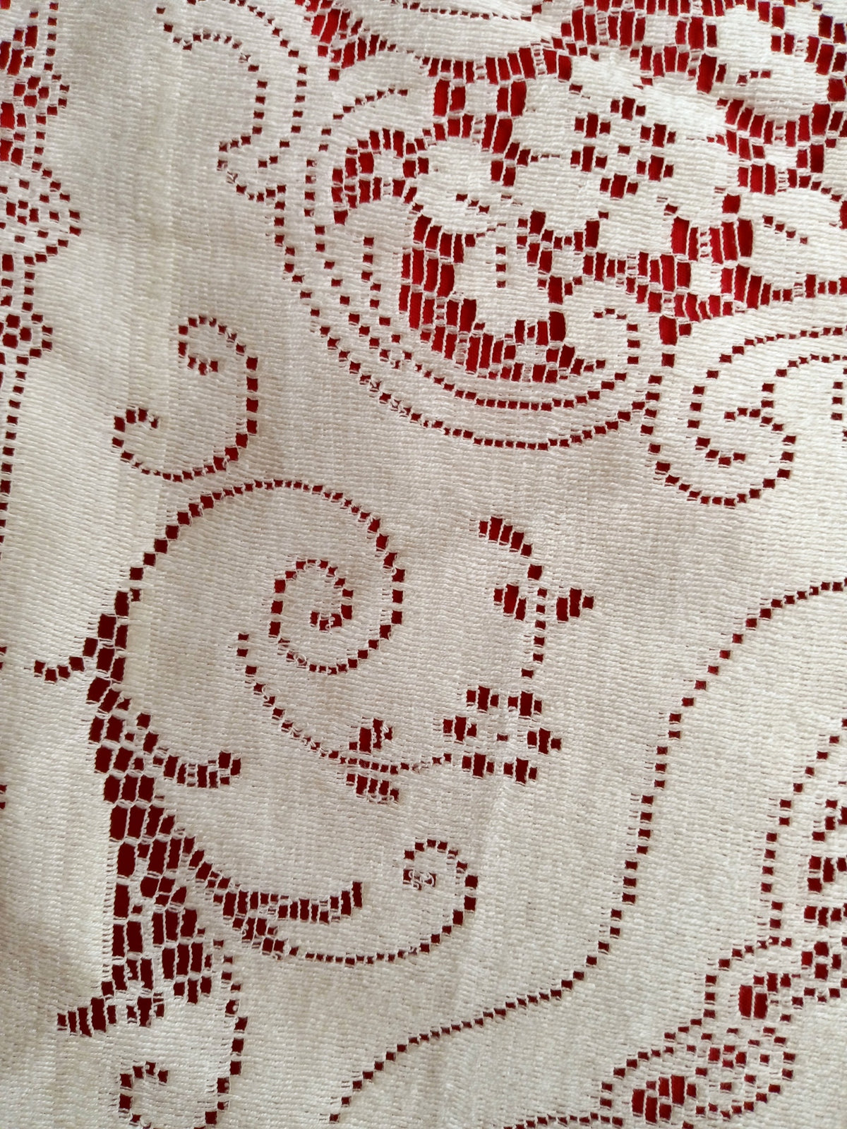 VTG Nottingham Lace Woven Tablecloth Ivory Cotton Black Tie Collection Royal Palace Perma Press Soil Release Extra Long Rectangle 70x144-NIB