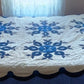 Vintage Hand Stitched Appliqué Cotton Quilt Two Tone Blue Floral Pattern Grandmother’s Dream Style Light Blanket 60 W x 86 L