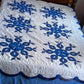 Vintage Hand Stitched Appliqué Cotton Quilt Two Tone Blue Floral Pattern Grandmother’s Dream Style Light Blanket 60 W x 86 L