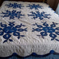 Vintage Hand Stitched Appliqué Cotton Quilt Two Tone Blue Floral Pattern Grandmother’s Dream Style Light Blanket 60 W x 86 L