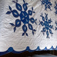 Vintage Hand Stitched Appliqué Cotton Quilt Two Tone Blue Floral Pattern Grandmother’s Dream Style Light Blanket 60 W x 86 L