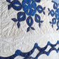 Vintage Hand Stitched Appliqué Cotton Quilt Two Tone Blue Floral Pattern Grandmother’s Dream Style Light Blanket 60 W x 86 L