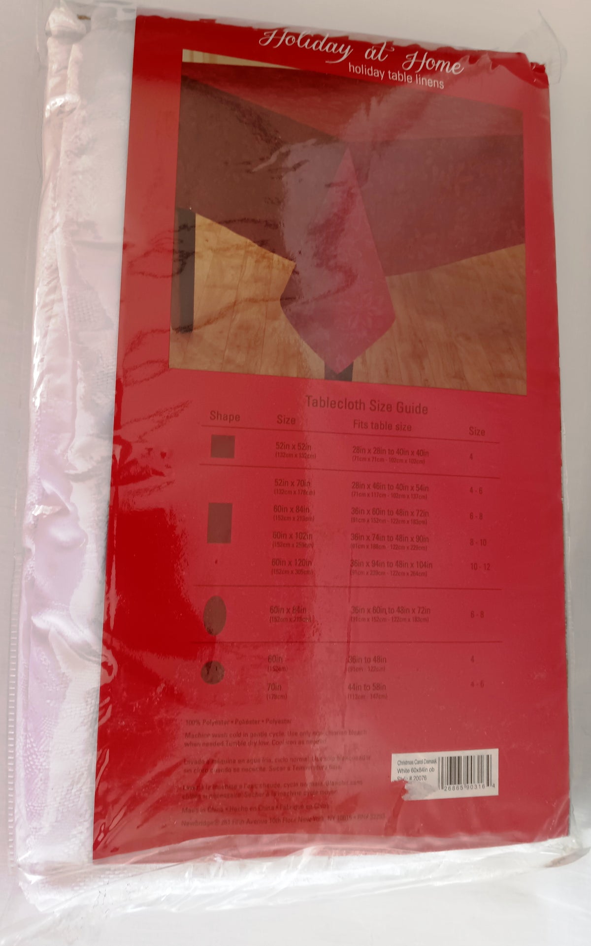 Vintage Holiday at Home Christmas Carol Damask Rectangle Tablecloth White Berry Leaves Noel Design Polyester 60 x 84-NIP