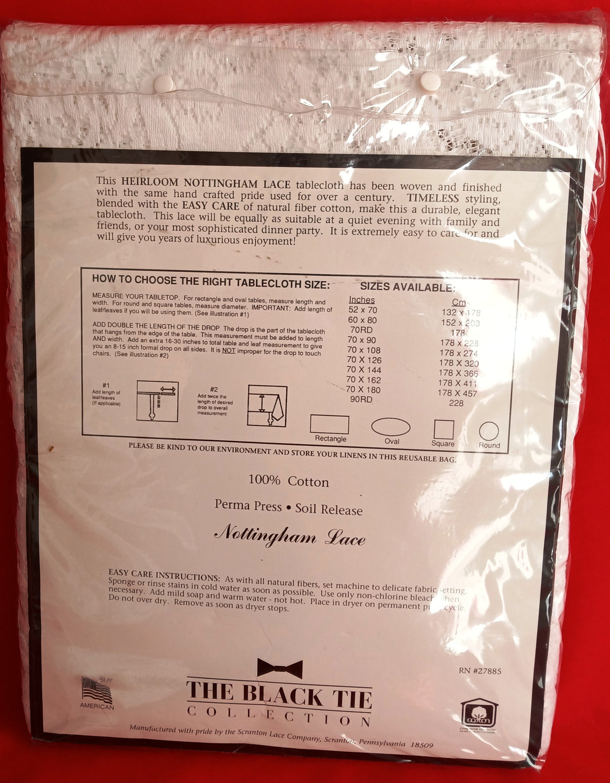 Vintage Nottingham Lace Royal Palace Oval White Cotton Floral Tablecloth The Black Tie Collection Perma Press Soil Release 70 x 90–NOS-NIB