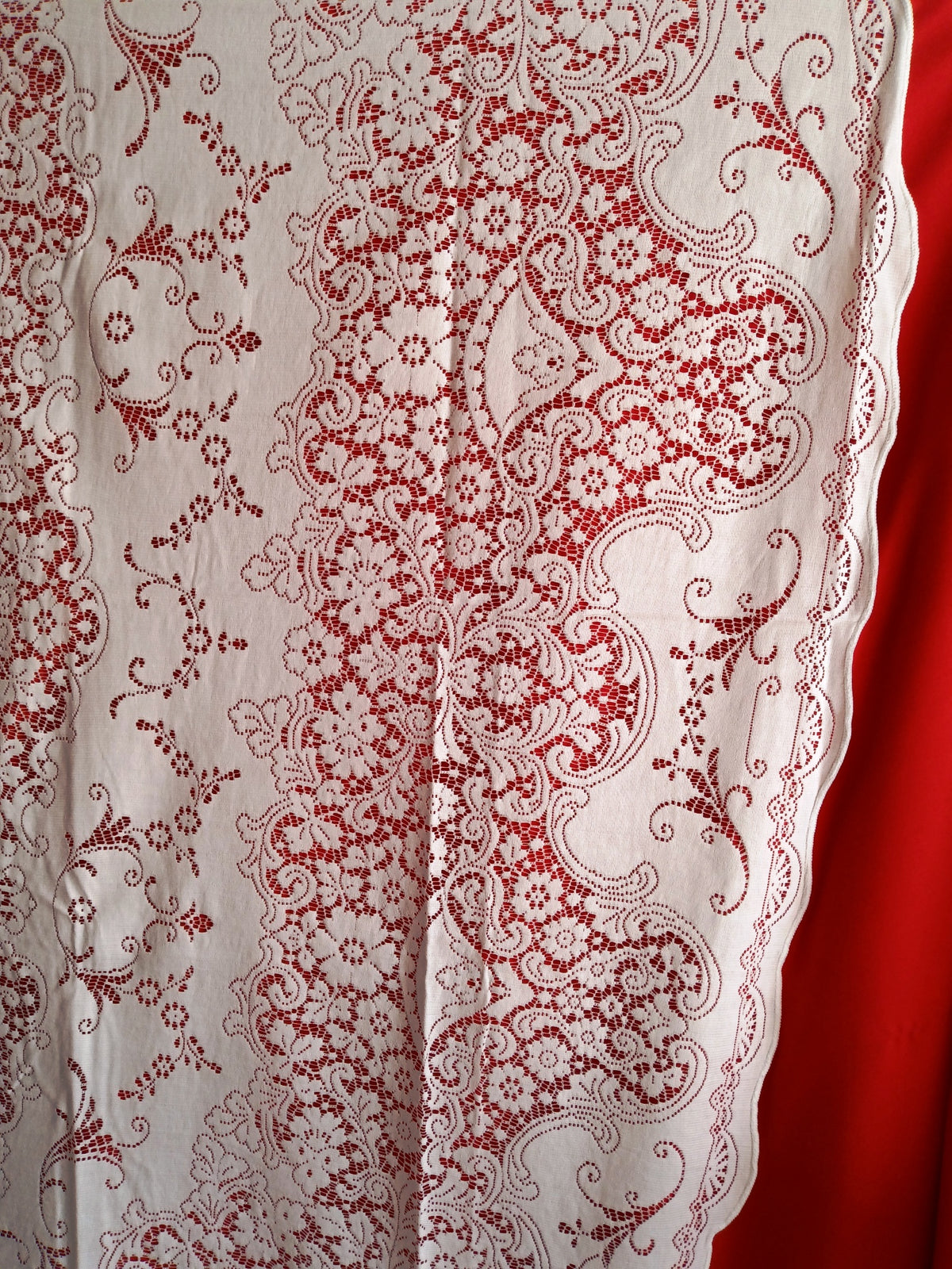Vintage Nottingham Lace Royal Palace Oval White Cotton Floral Tablecloth The Black Tie Collection Perma Press Soil Release 70 x 90–NOS-NIB