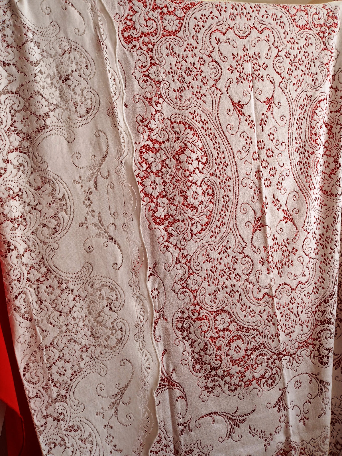 Vintage Nottingham Lace Royal Palace Oval White Cotton Floral Tablecloth The Black Tie Collection Perma Press Soil Release 70 x 90–NOS-NIB