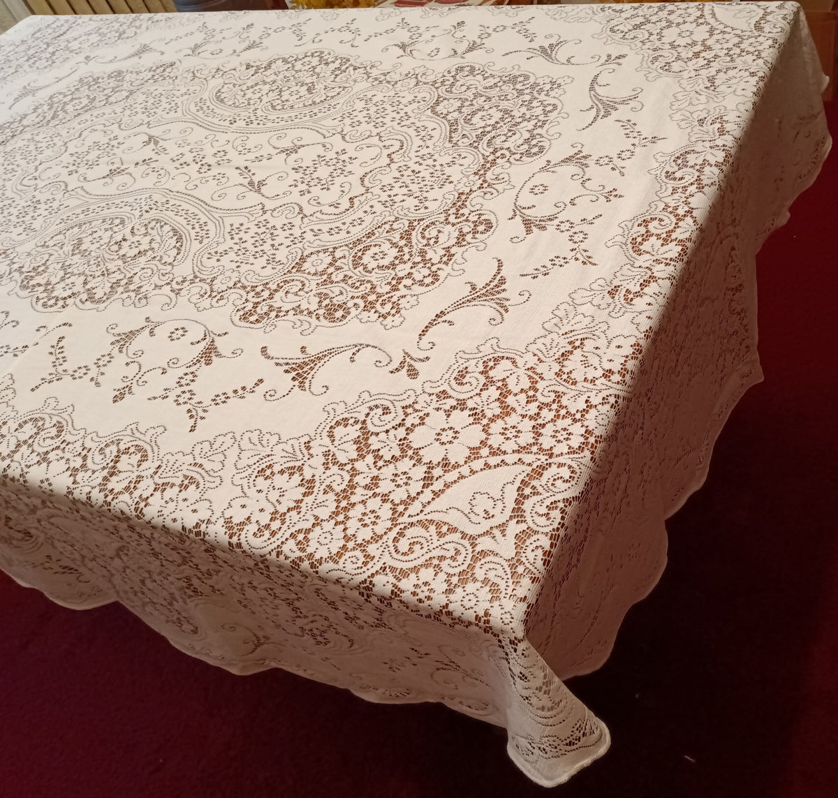 Vintage Nottingham Lace Royal Palace Oval White Cotton Floral Tablecloth The Black Tie Collection Perma Press Soil Release 70 x 90–NOS-NIB