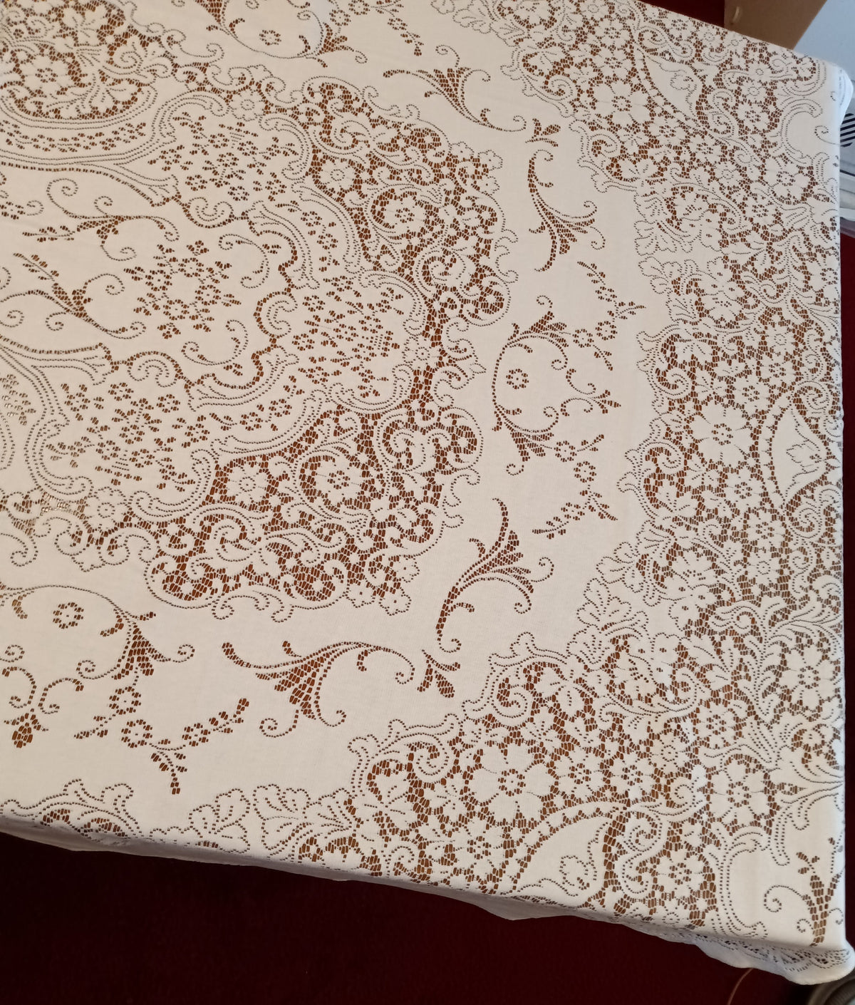 Vintage Nottingham Lace Royal Palace Oval White Cotton Floral Tablecloth The Black Tie Collection Perma Press Soil Release 70 x 90–NOS-NIB