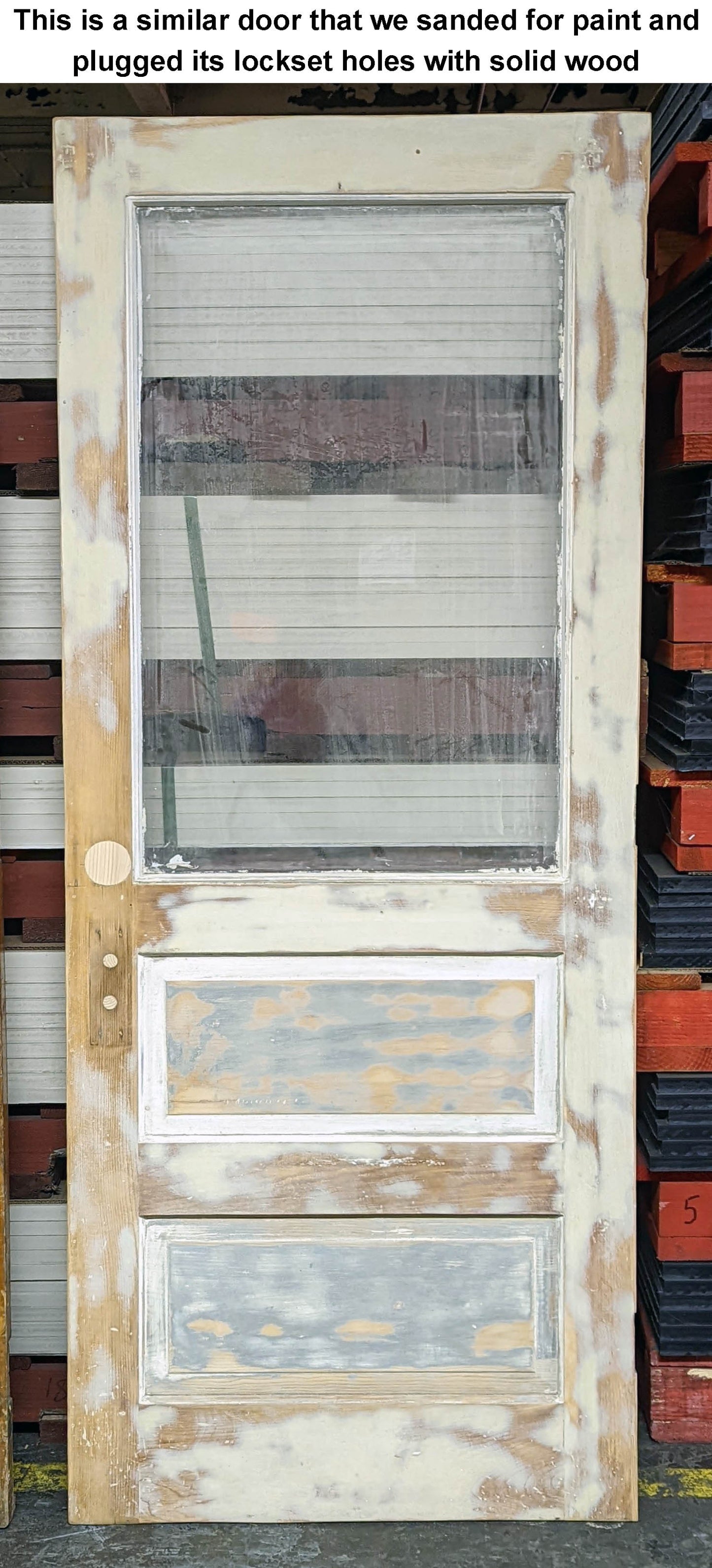 31.5"x80" Antique Vintage Old Reclaimed Salvaged Wood Wooden Door Panels Window Floral Textured Glass