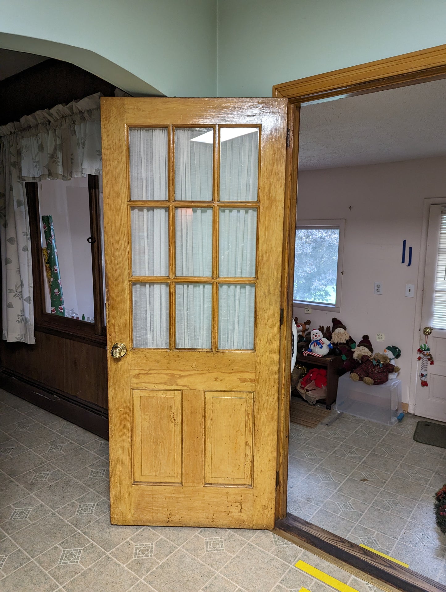 32"x79" Antique Vintage Old Reclaimed Salvaged SOLID Wood Wooden Exterior Entry Door Window Wavy Glass