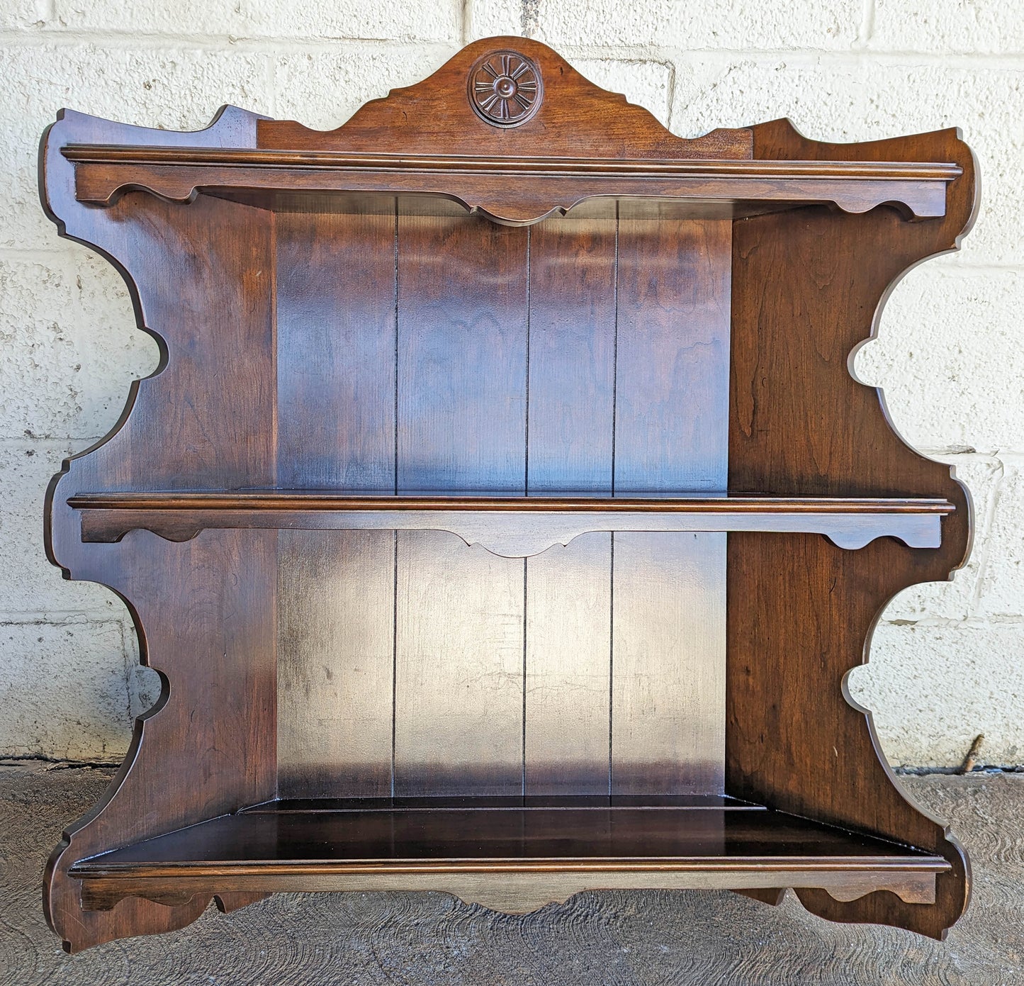 32"x34" Vintage Antique Old "Ethan Allen" SOLID Cherry Wood Wooden Wall Shelf Shelves Shelving China Curio