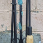 4pc Set Vintage Old Reclaimed Salvaged Metal Cast Iron Steel Fireplace Tools Poker Shovel Tongs Stand Holder