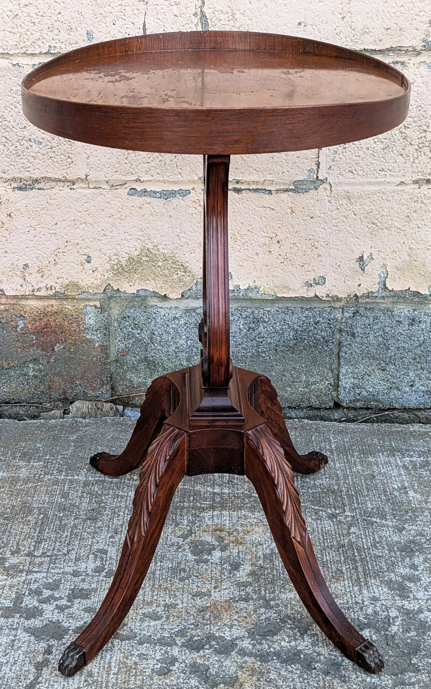 Antique Vintage Old Colonial Neoclassical Reclaimed Salvaged Mersman SOLID Mahogany Wood Wooden End Accent Lyre Harp Hall Side Oval Table