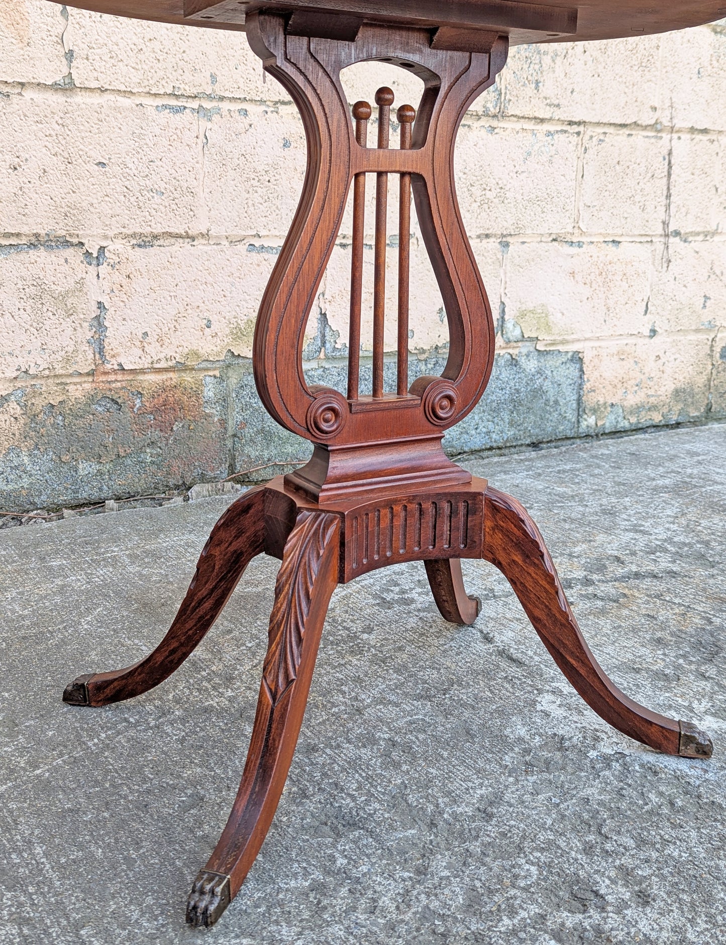 Antique Vintage Old Colonial Neoclassical Reclaimed Salvaged Mersman SOLID Mahogany Wood Wooden End Accent Lyre Harp Hall Side Oval Table