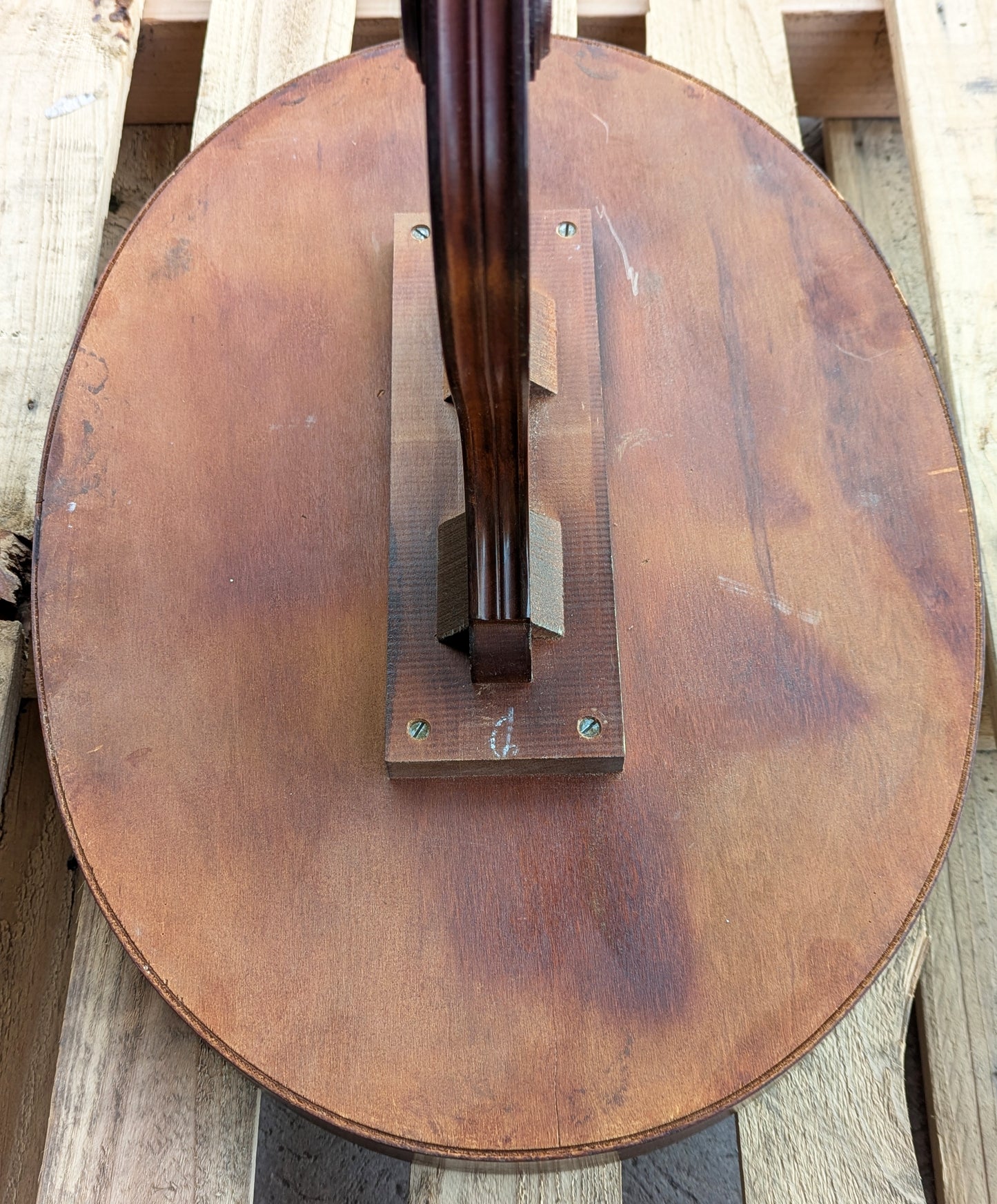 Antique Vintage Old Colonial Neoclassical Reclaimed Salvaged Mersman SOLID Mahogany Wood Wooden End Accent Lyre Harp Hall Side Oval Table