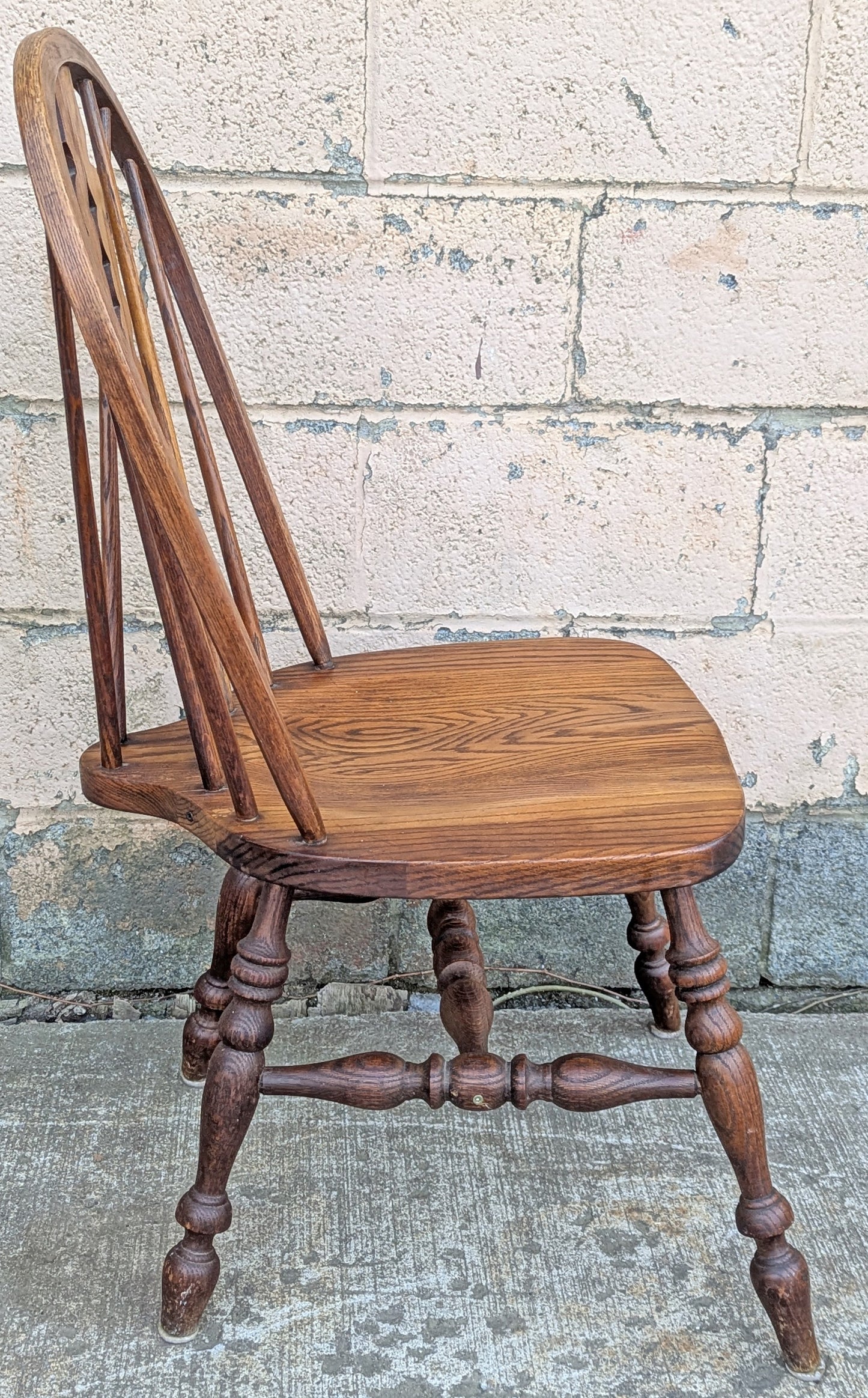 Set of 3 Vintage Antique Old "Pennsylvania House" Solid Oak Wood Wooden Carved Spindle Brace Back Side Windsor Braced Dining Accent Chairs
