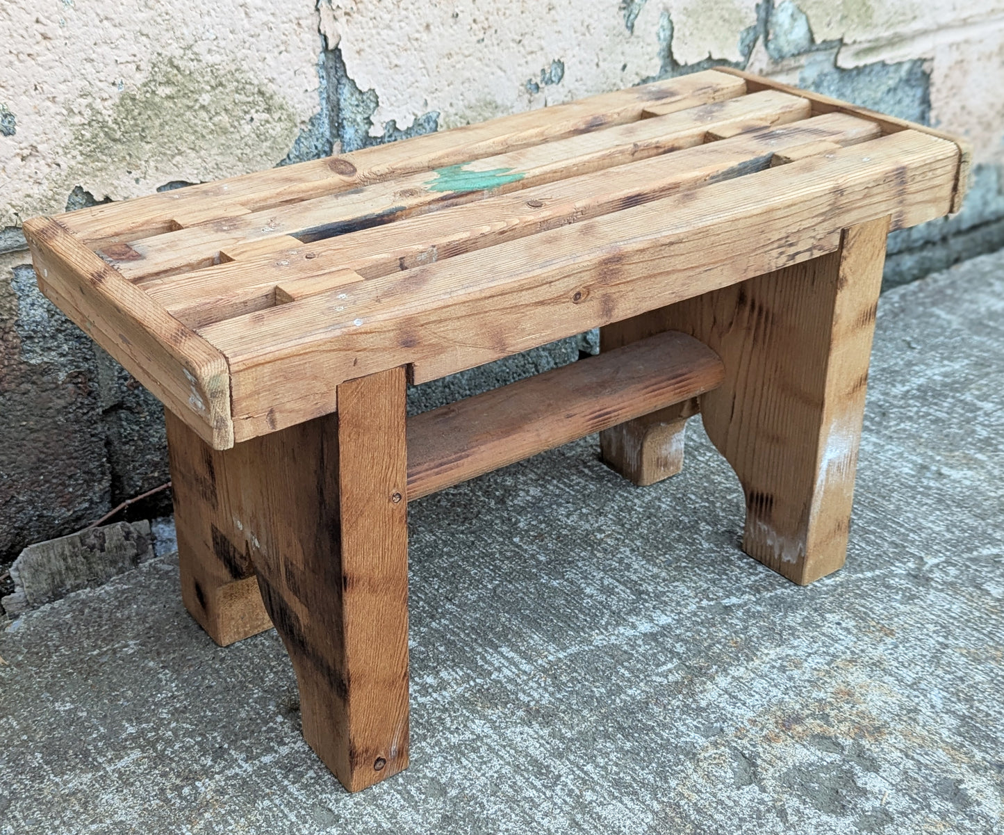 Small Vintage Antique Old Homemade Handmade UNPAINTED Solid Wood Wooden Table Foot Step Stool Plant Stand Side Accent Chair Seat Garden Bench