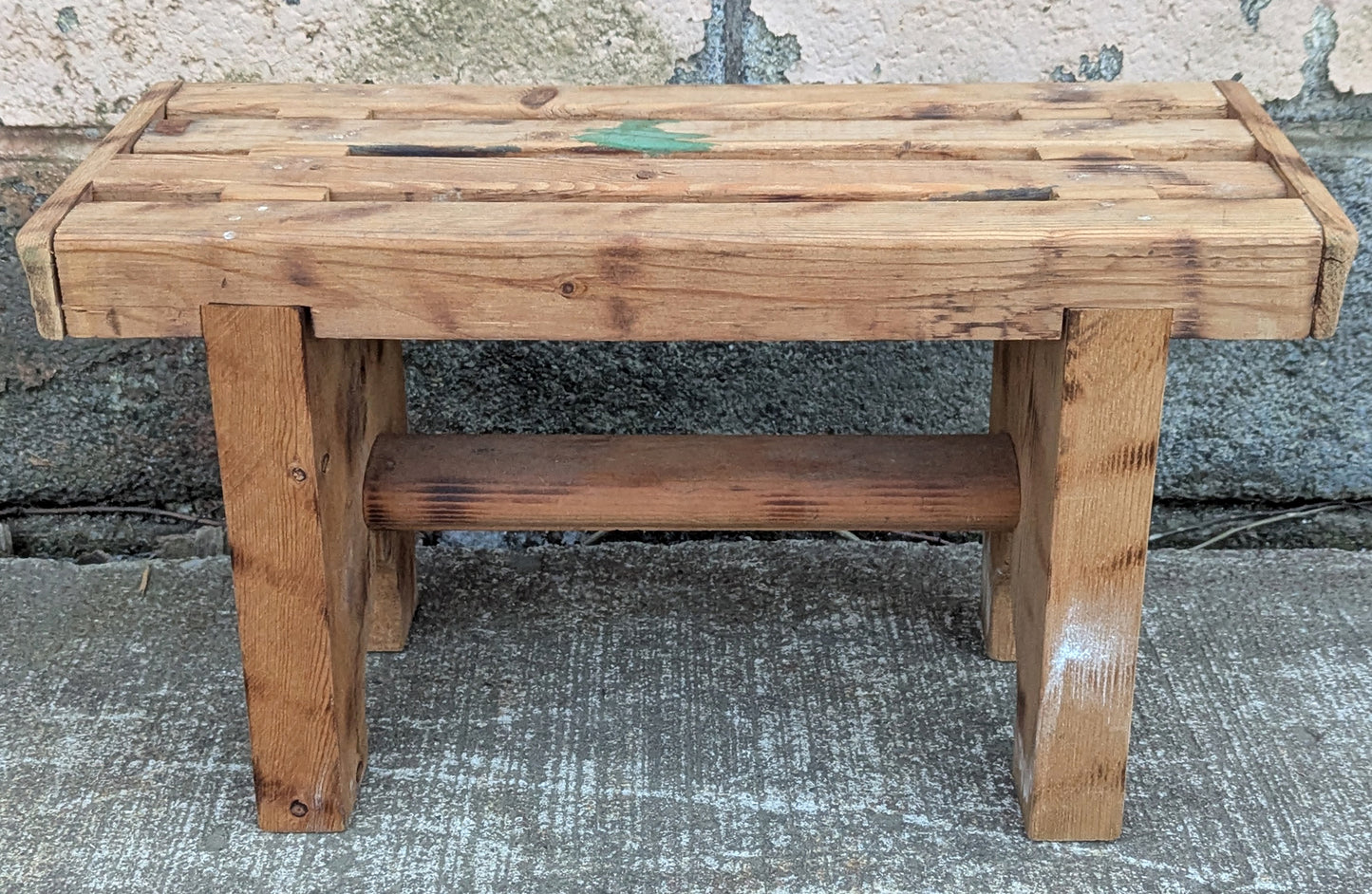 Small Vintage Antique Old Homemade Handmade UNPAINTED Solid Wood Wooden Table Foot Step Stool Plant Stand Side Accent Chair Seat Garden Bench