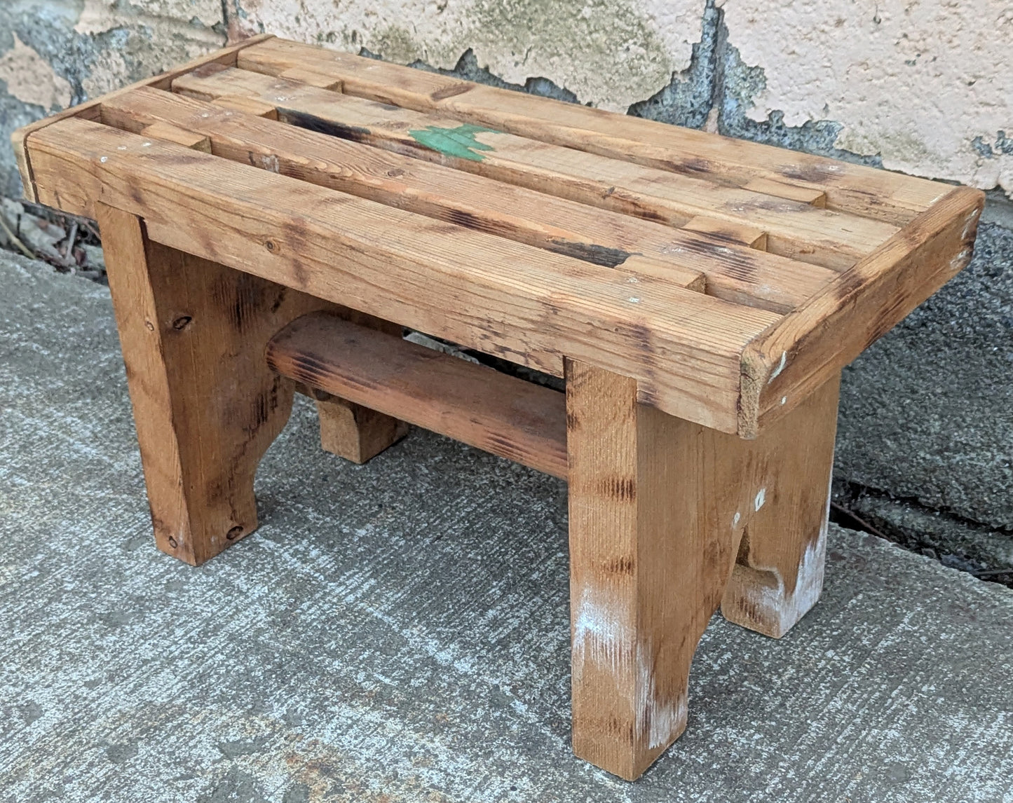 Small Vintage Antique Old Homemade Handmade UNPAINTED Solid Wood Wooden Table Foot Step Stool Plant Stand Side Accent Chair Seat Garden Bench
