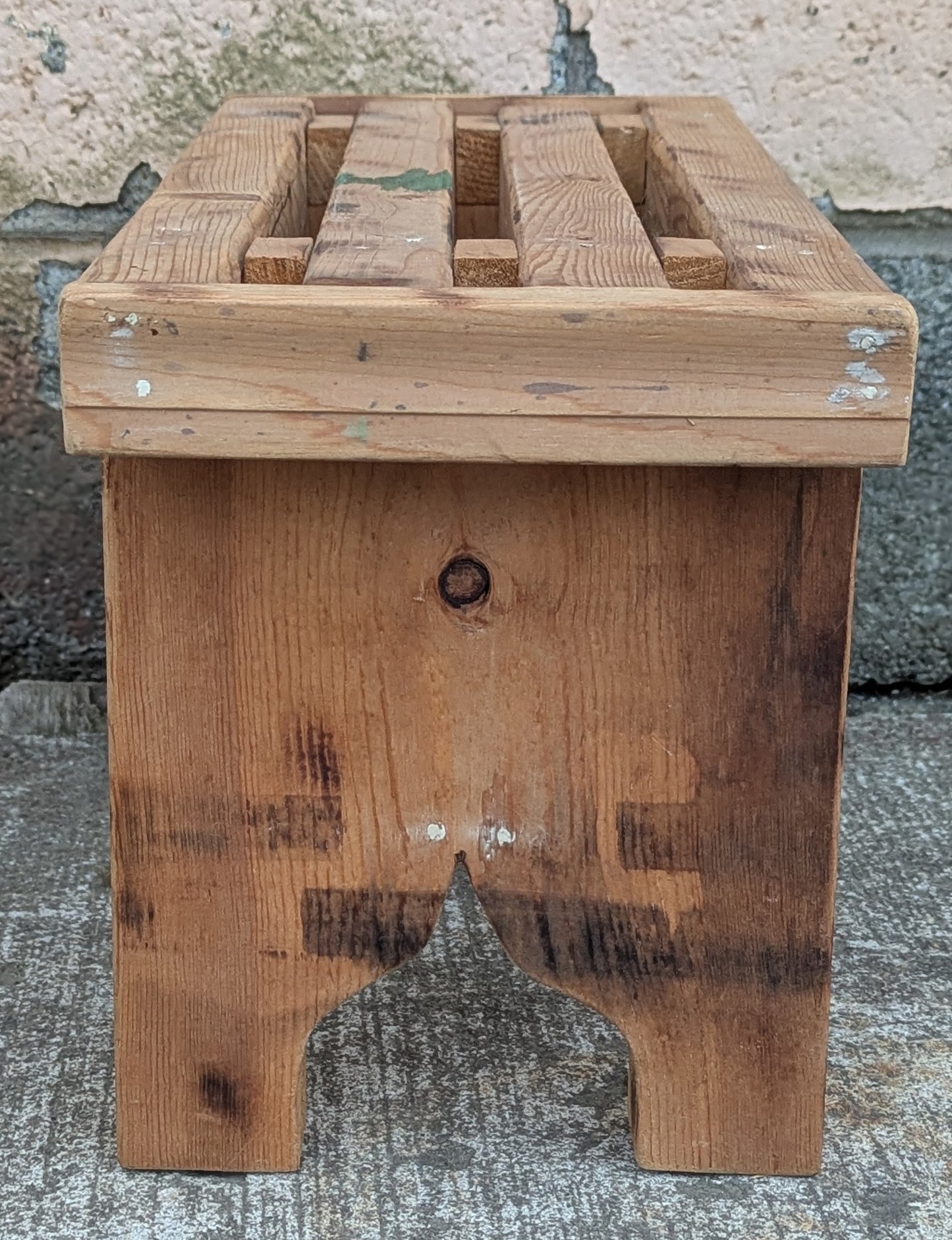 Small Vintage Antique Old Homemade Handmade UNPAINTED Solid Wood Wooden Table Foot Step Stool Plant Stand Side Accent Chair Seat Garden Bench