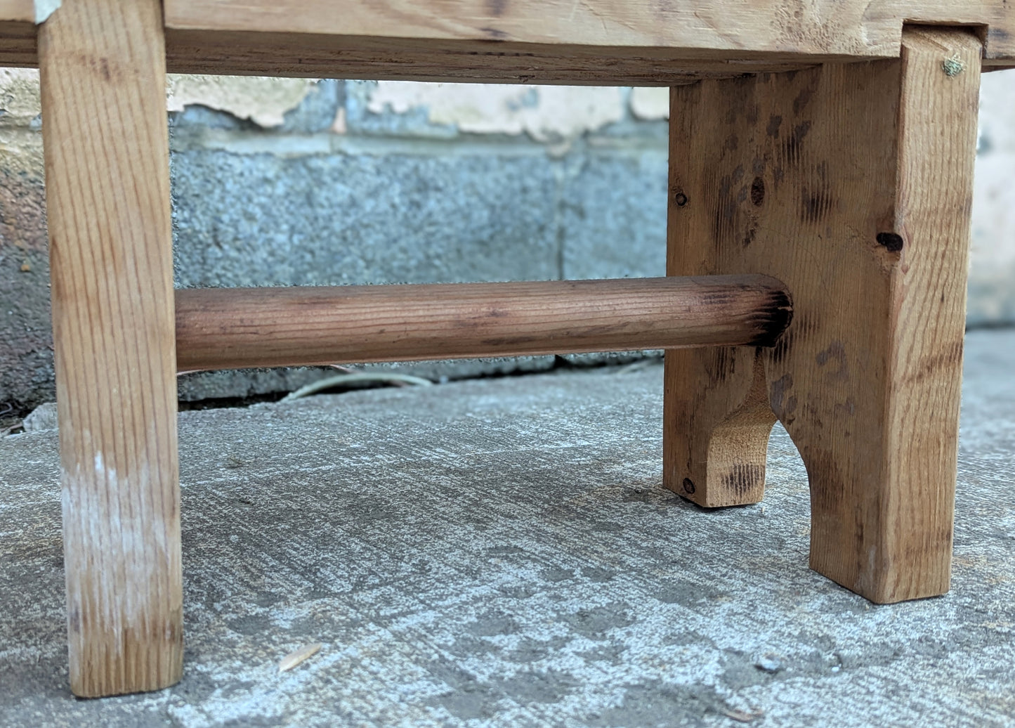 Small Vintage Antique Old Homemade Handmade UNPAINTED Solid Wood Wooden Table Foot Step Stool Plant Stand Side Accent Chair Seat Garden Bench