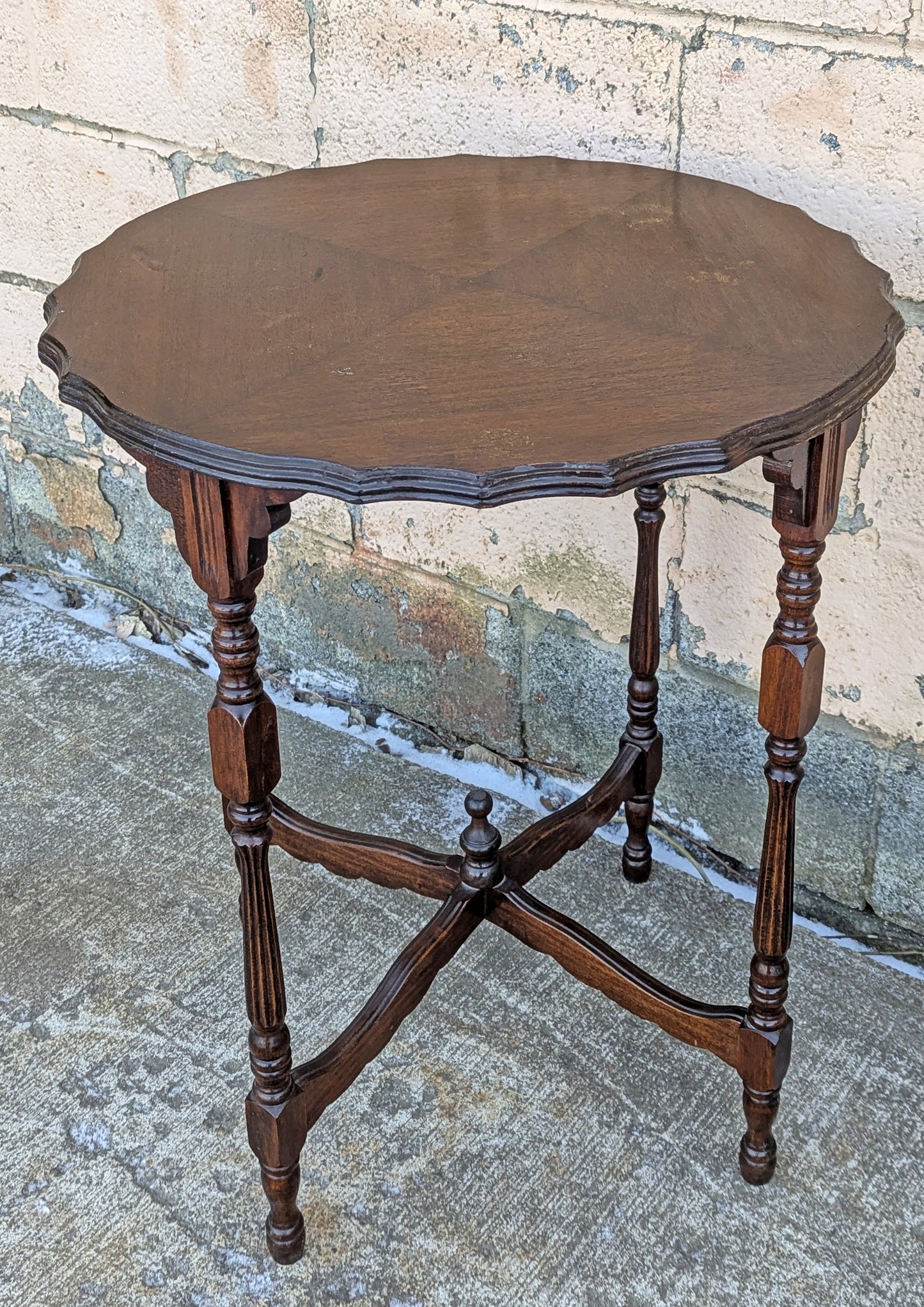 Antique Vintage Old Carved Victorian SOLID Mahogany Wood Wooden Side End Accent Foyer Sofa Table Stand Round Serpentine Circle