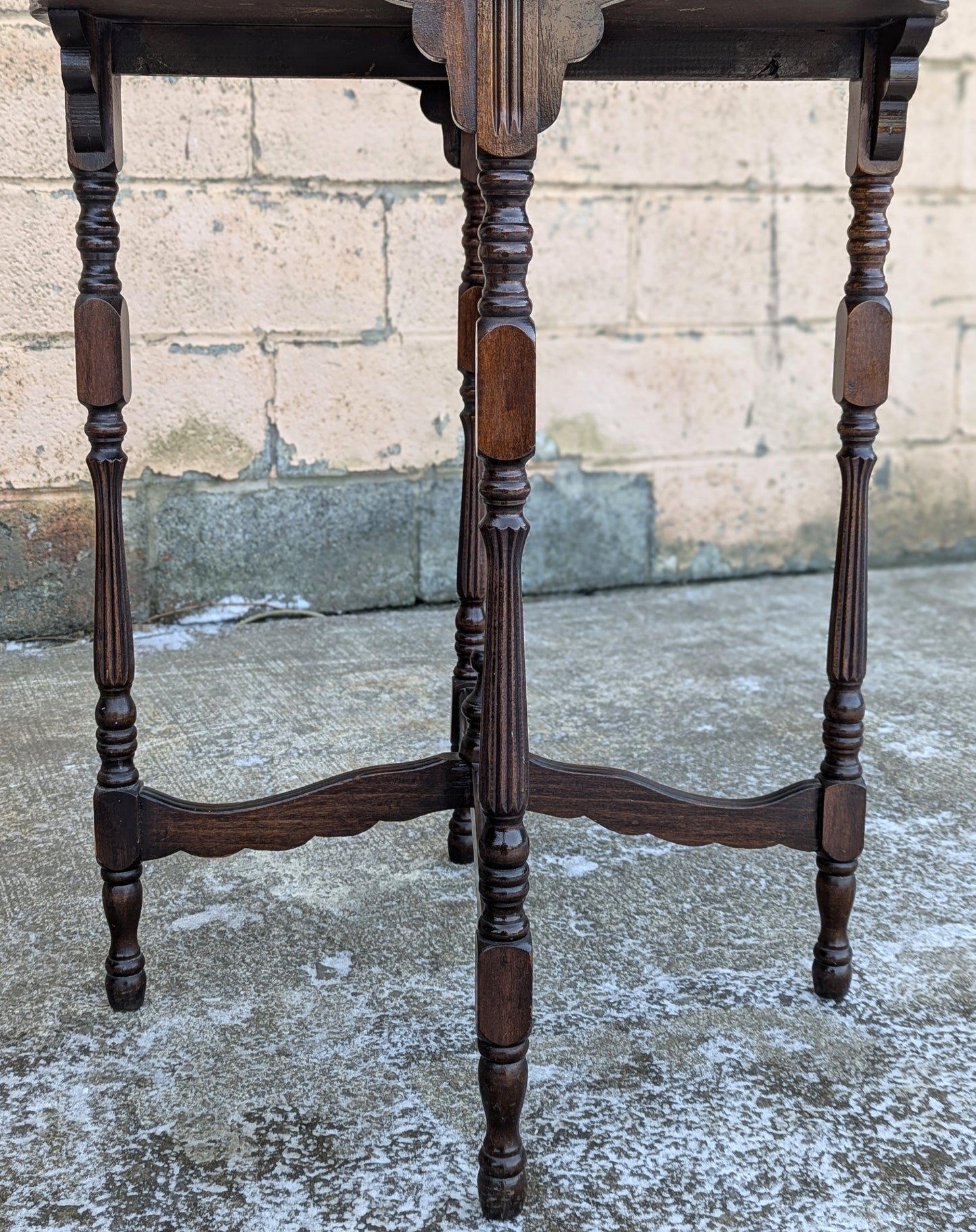 Antique Vintage Old Carved Victorian SOLID Mahogany Wood Wooden Side End Accent Foyer Sofa Table Stand Round Serpentine Circle