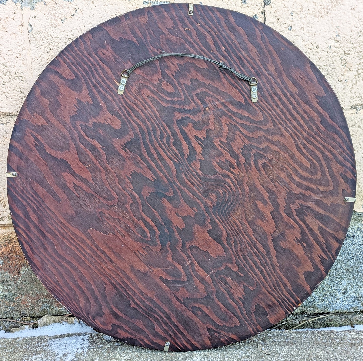 24" Diamter Antique Vintage Old Reclaimed Salvaged SOLID Heartpine Wood Wooden Wall Mounted Circle Circular Beveled Mirror Glass