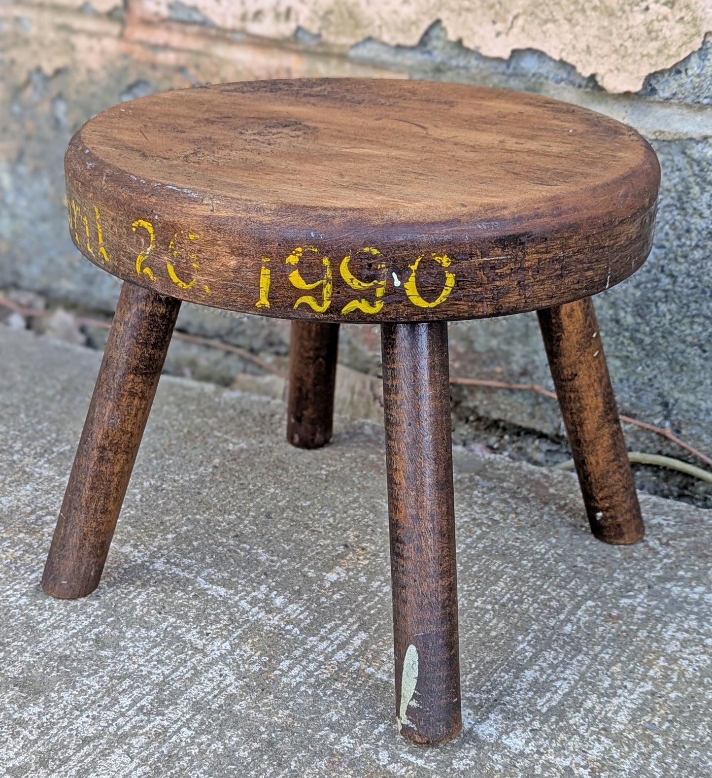 Small 10" Round Vintage Old Maple Solid Wood Wooden Foot Step Stool Plant Stand Seat Handmade Hand Made Crafted
