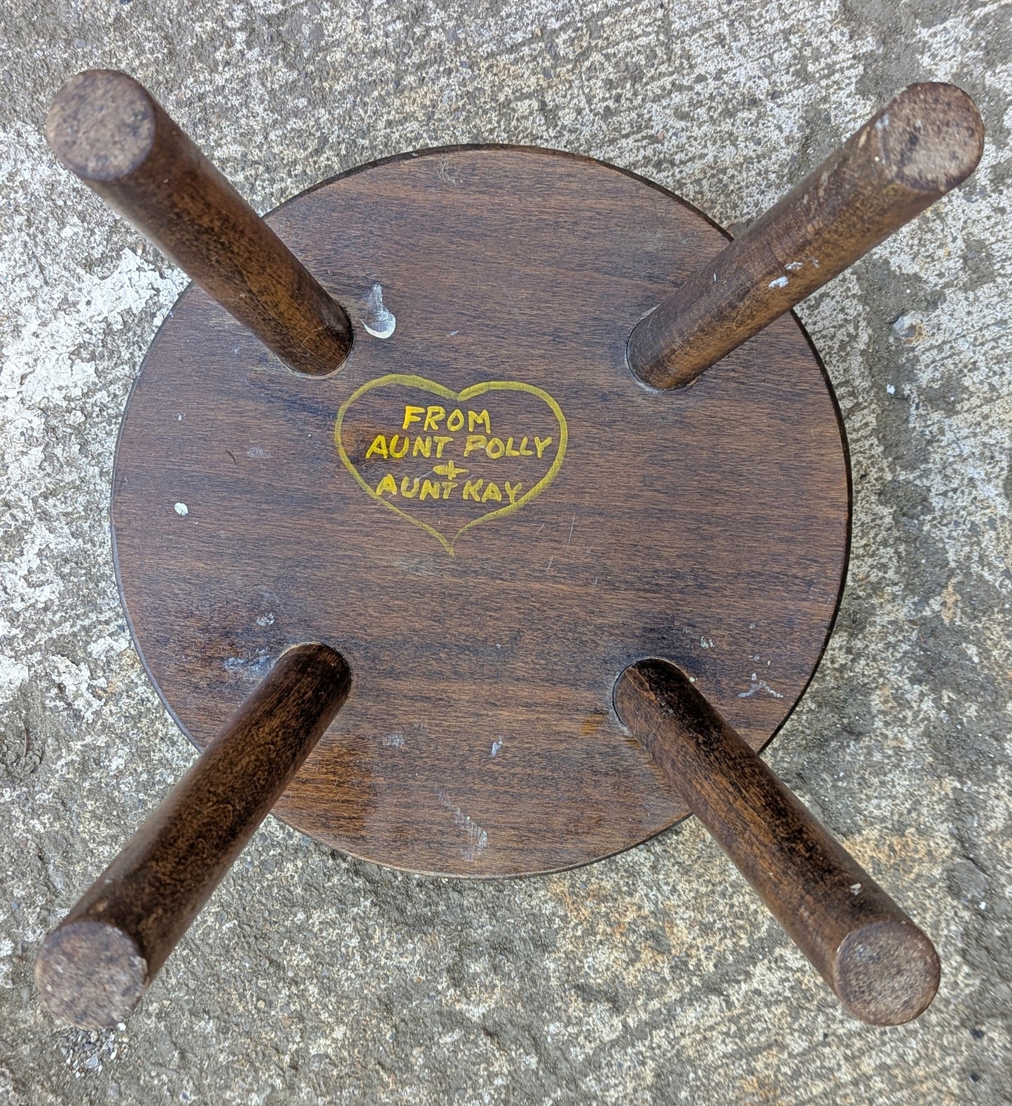 Small 10" Round Vintage Old Maple Solid Wood Wooden Foot Step Stool Plant Stand Seat Handmade Hand Made Crafted